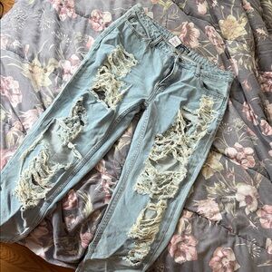 Fashion Nova Light Blue Ripped Boyfriend Jeans